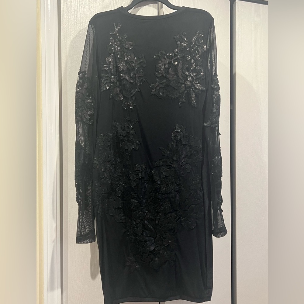 Custom Black Mesh Dress with Appliqués- Size 3X